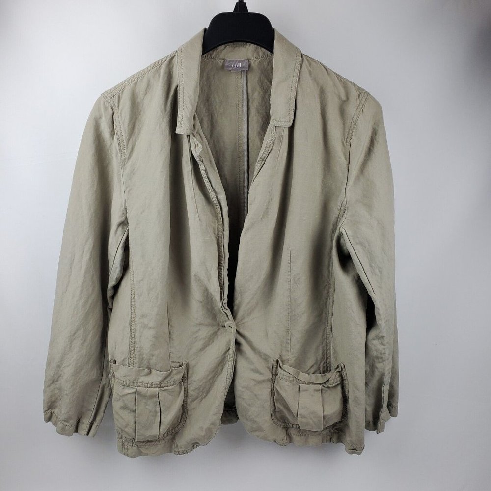 J Jill Womens Blazer Jacket One Button Tan Long Sleeve Sz XL Silk & Linen Blend